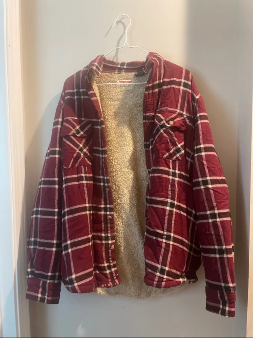 Wrangler Burgundy Plaid Sherpa-Lined Jacket